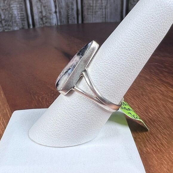 Natural Indian Blanket Jasper Ring, Solid Sterling Silver - Sz 8 - Picture 2 of 3